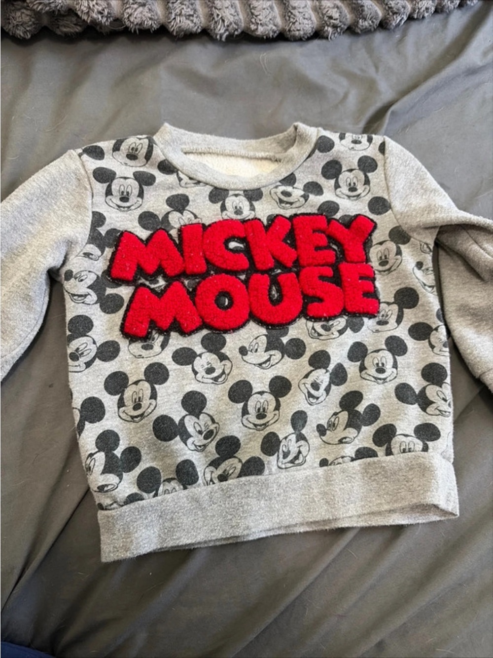 Disney Grey Kids Sweatshirt with Red Mickey Mouse Appliqué